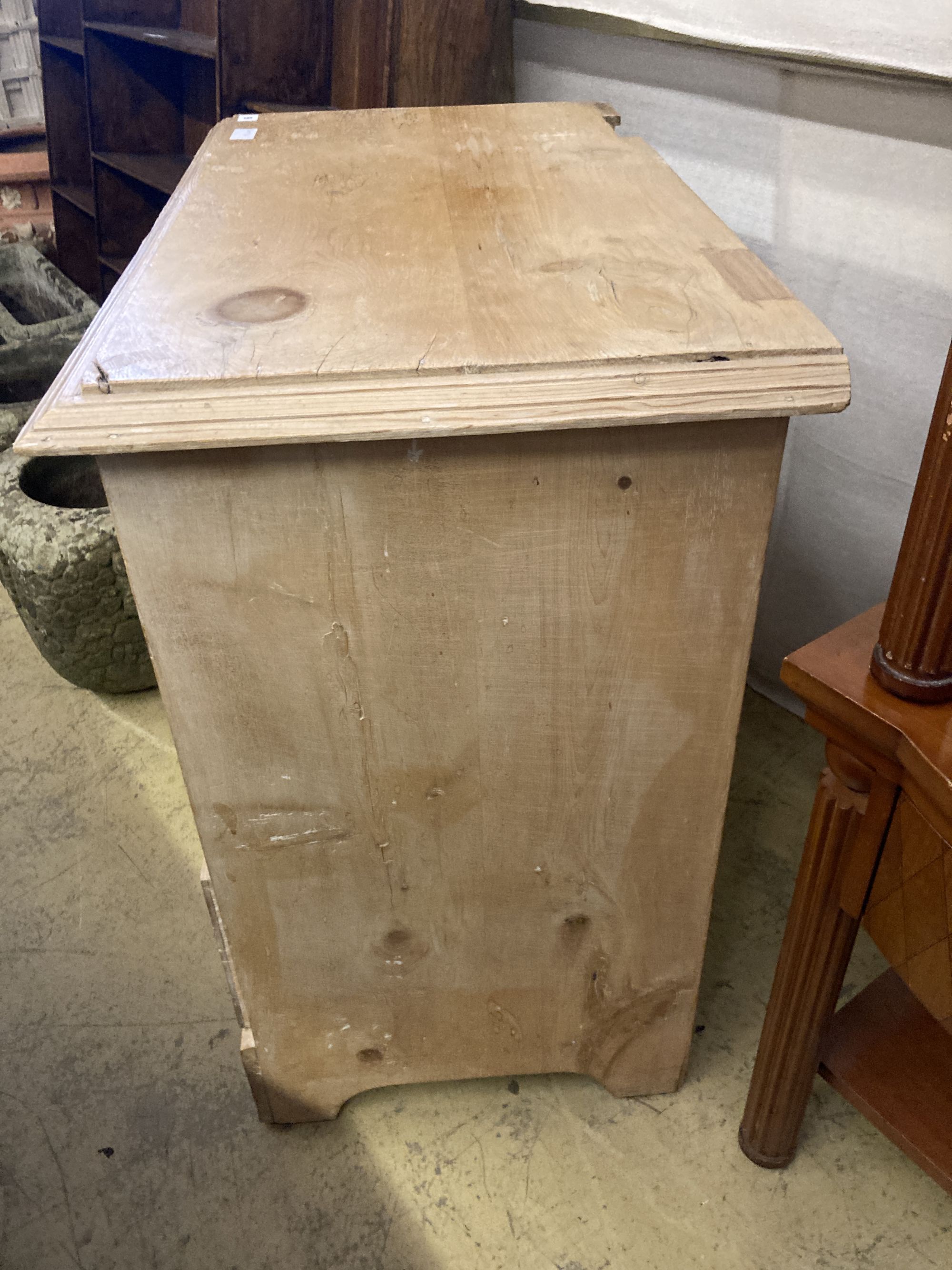 A late Victorian stripped pine chest of drawers, (altered) width 86cm, depth 48cm, height 81cm